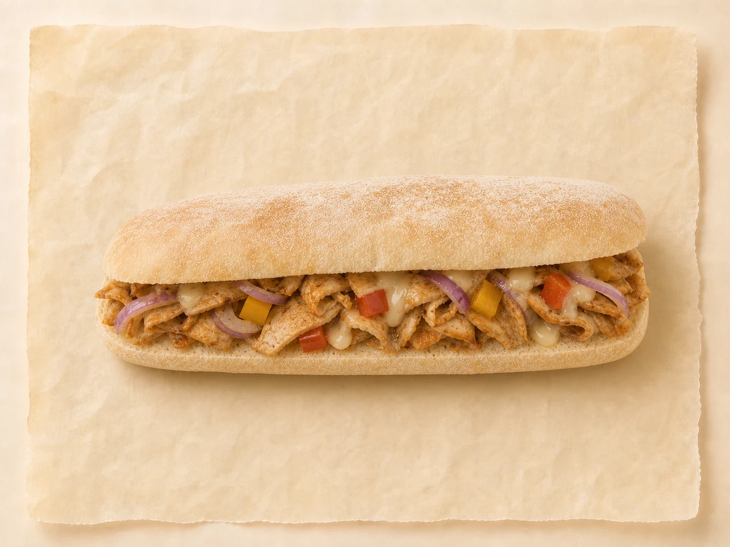 Panini Kebab van Mangia Bene, van bovenaf gefotografeerd