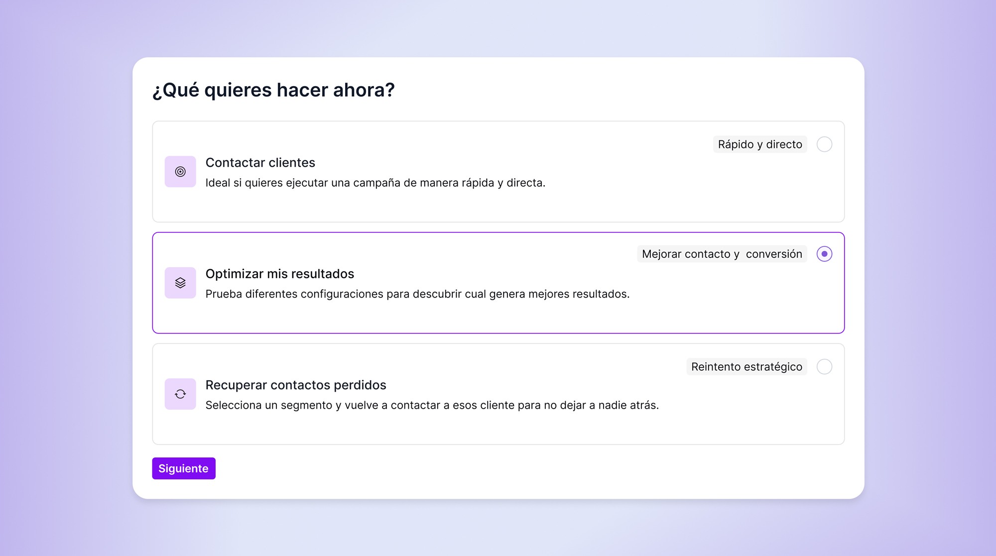 Visual de la interfaz de la campaña A/B de Ringr.ai mostrando opciones de configuración y análisis de resultados.