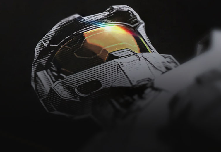 Closeup of a stylized image of master chief