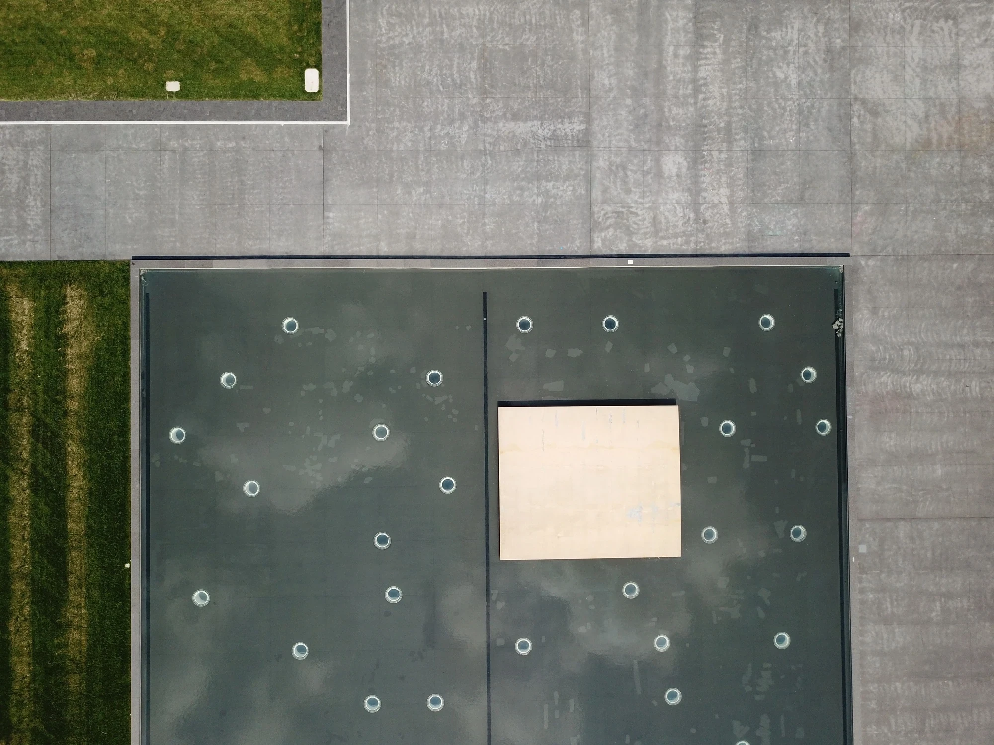 Aerial view of a flat roof inspection