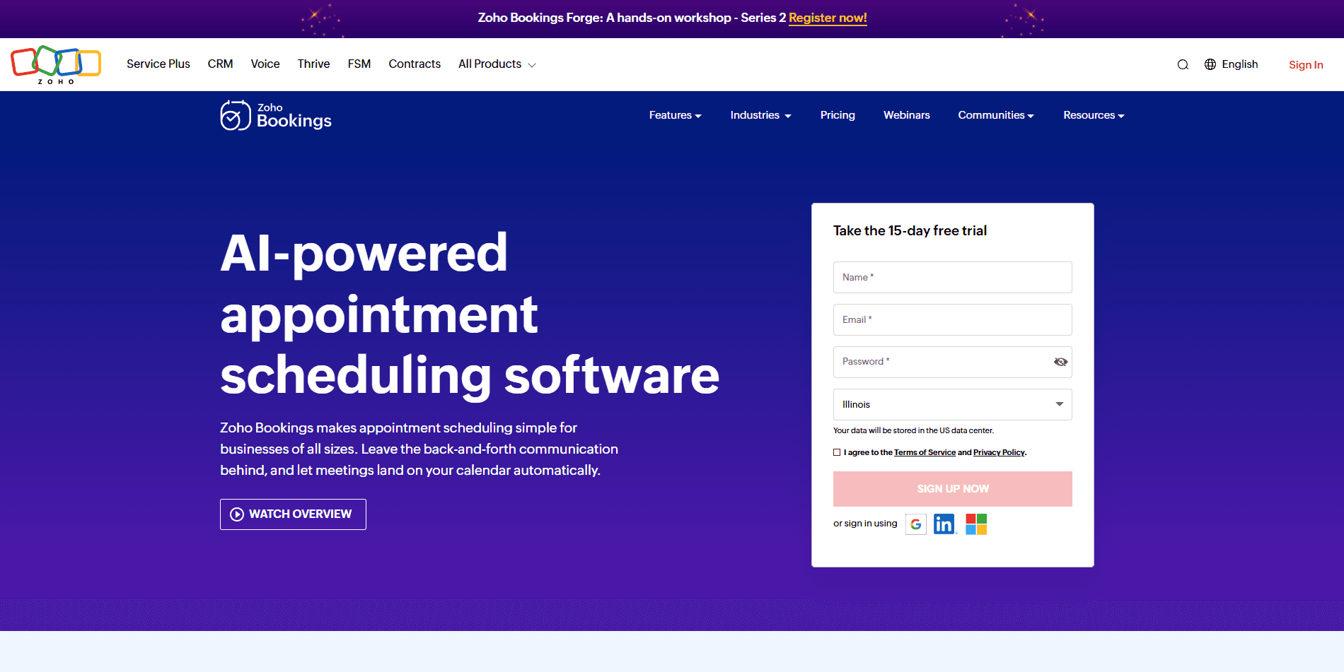Zoho Bookings homepage