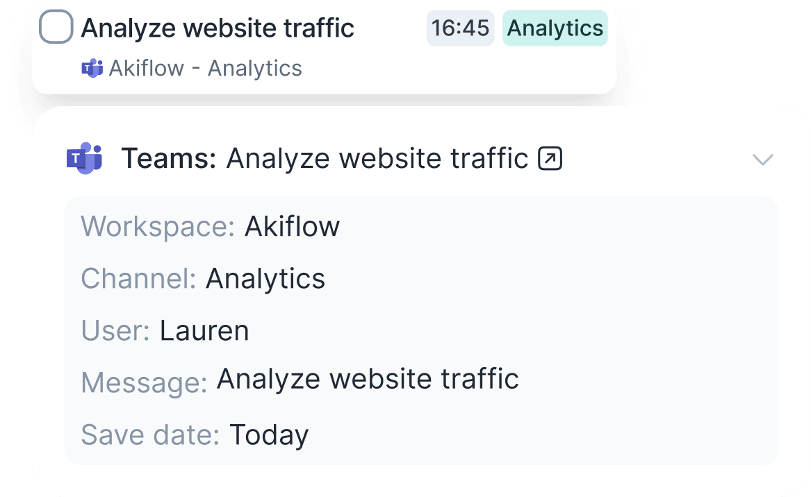All fields are imported in Akiflow to display Team's messages as tasks