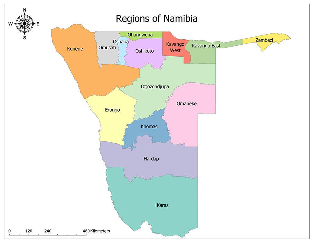 Namibia Regional Map