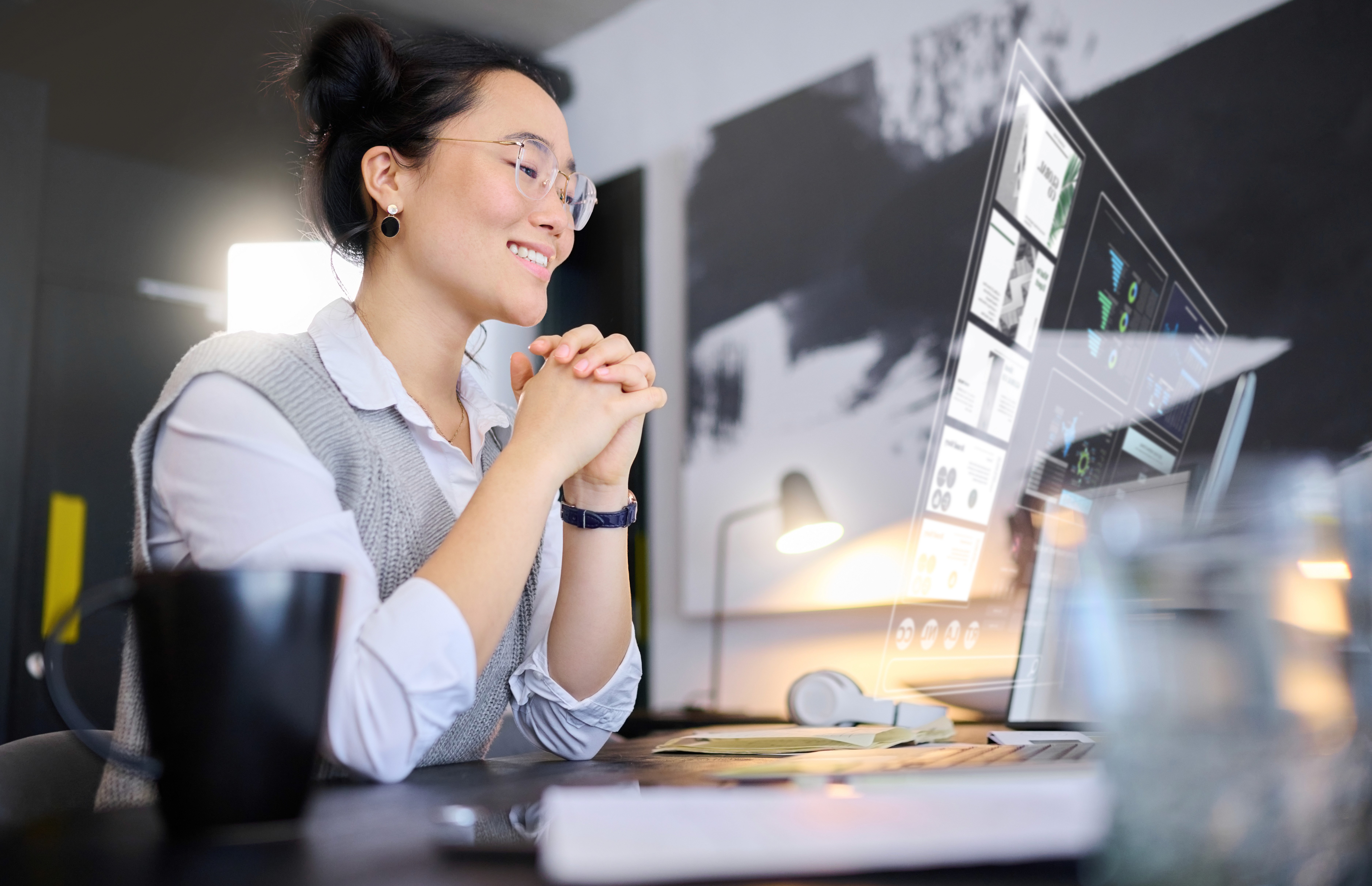 woman using web ar in an office setting