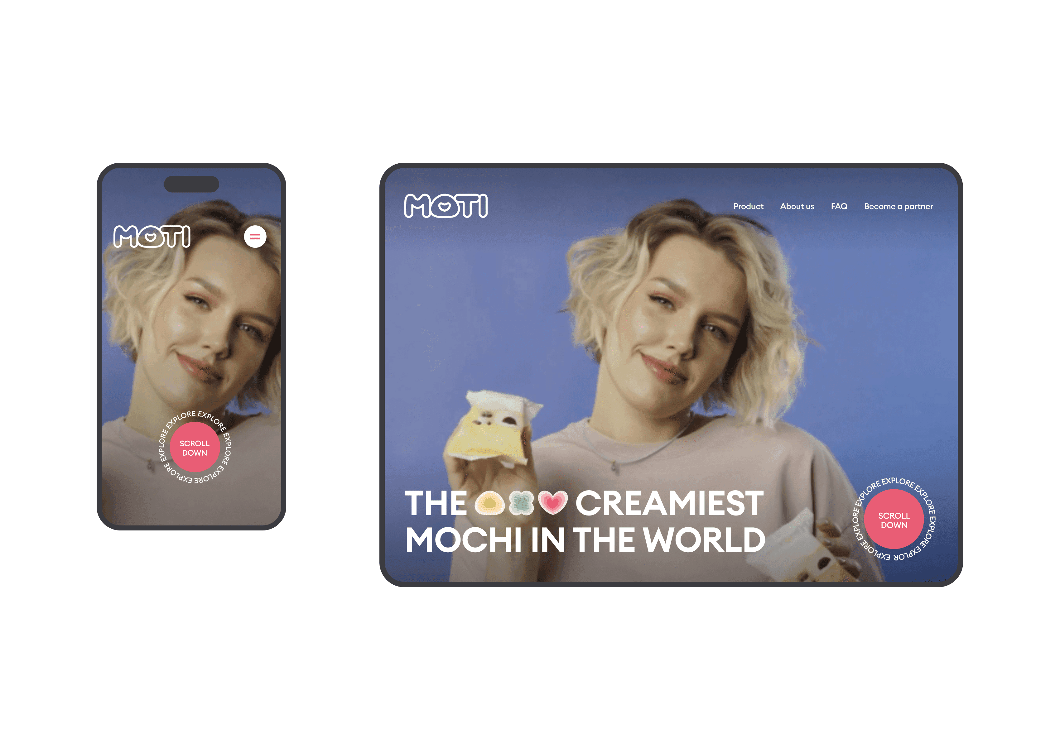 Hero section of the Moti website showing adaptive design, bold typography, and smooth visual structure.