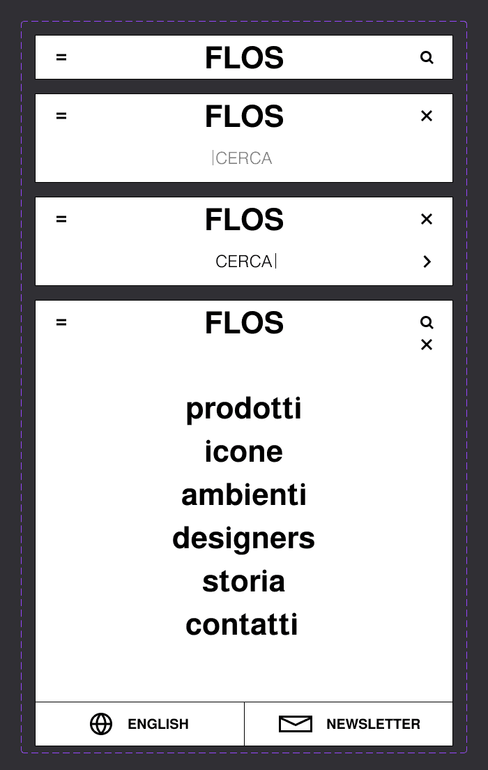 Prototype of Flos website menu design