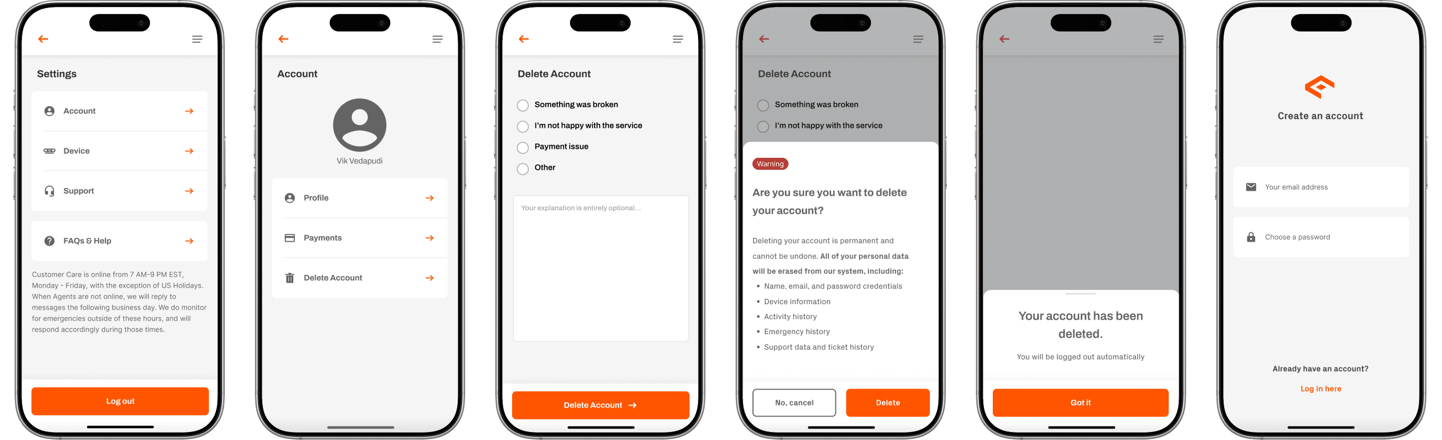 Account deletion flow