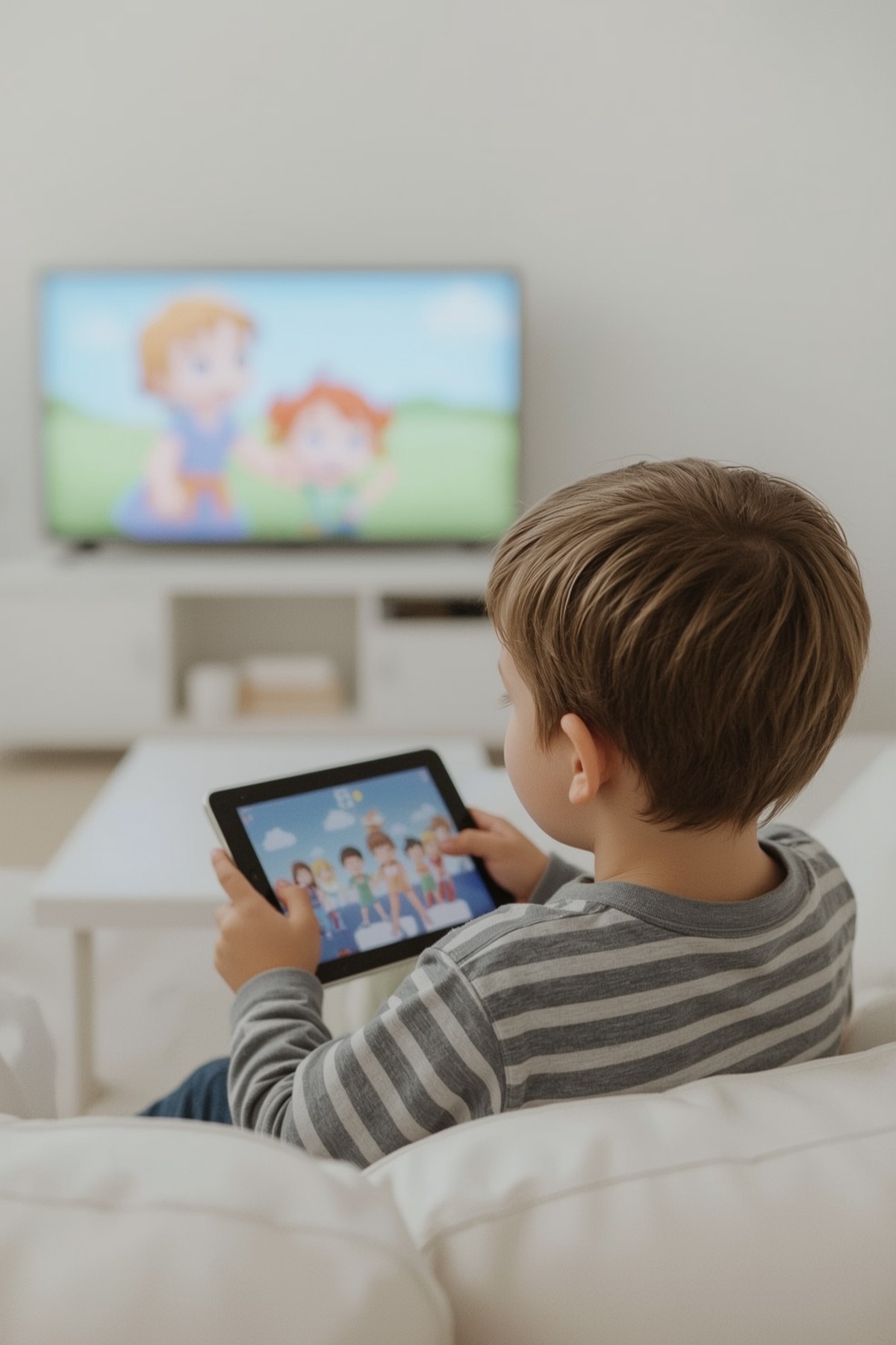 Junge spielt mit seinem Tablet.