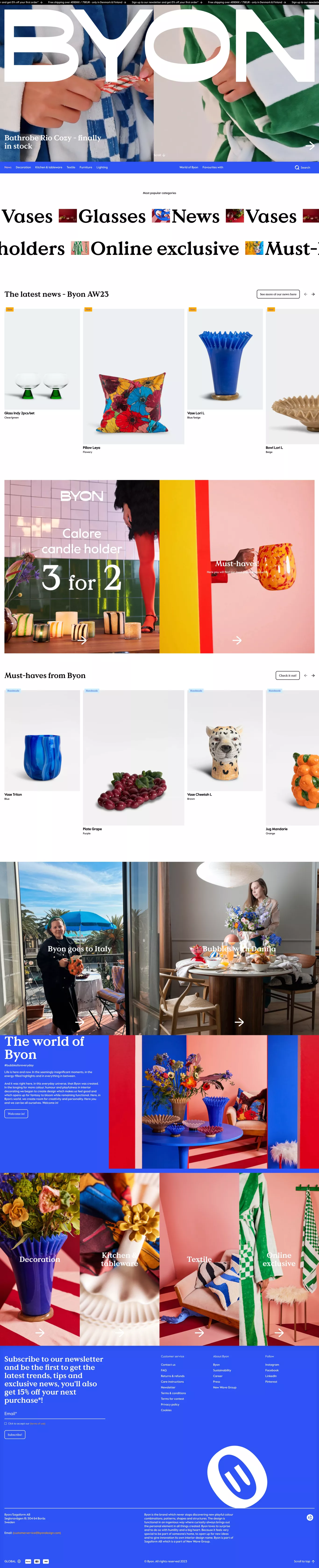 Home furnishings from Byon ecommerce page screenshot showcasing Furniture & Interiors and Ecommerce design