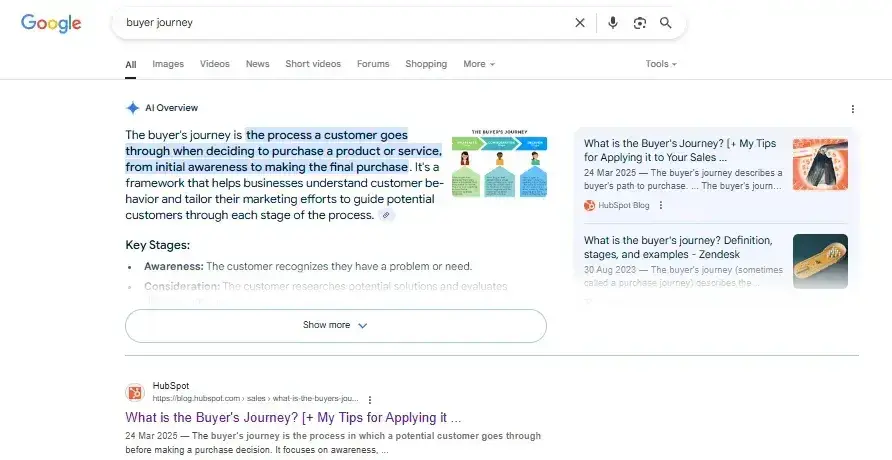 seo keyword research: screen grab of ai overviews on google