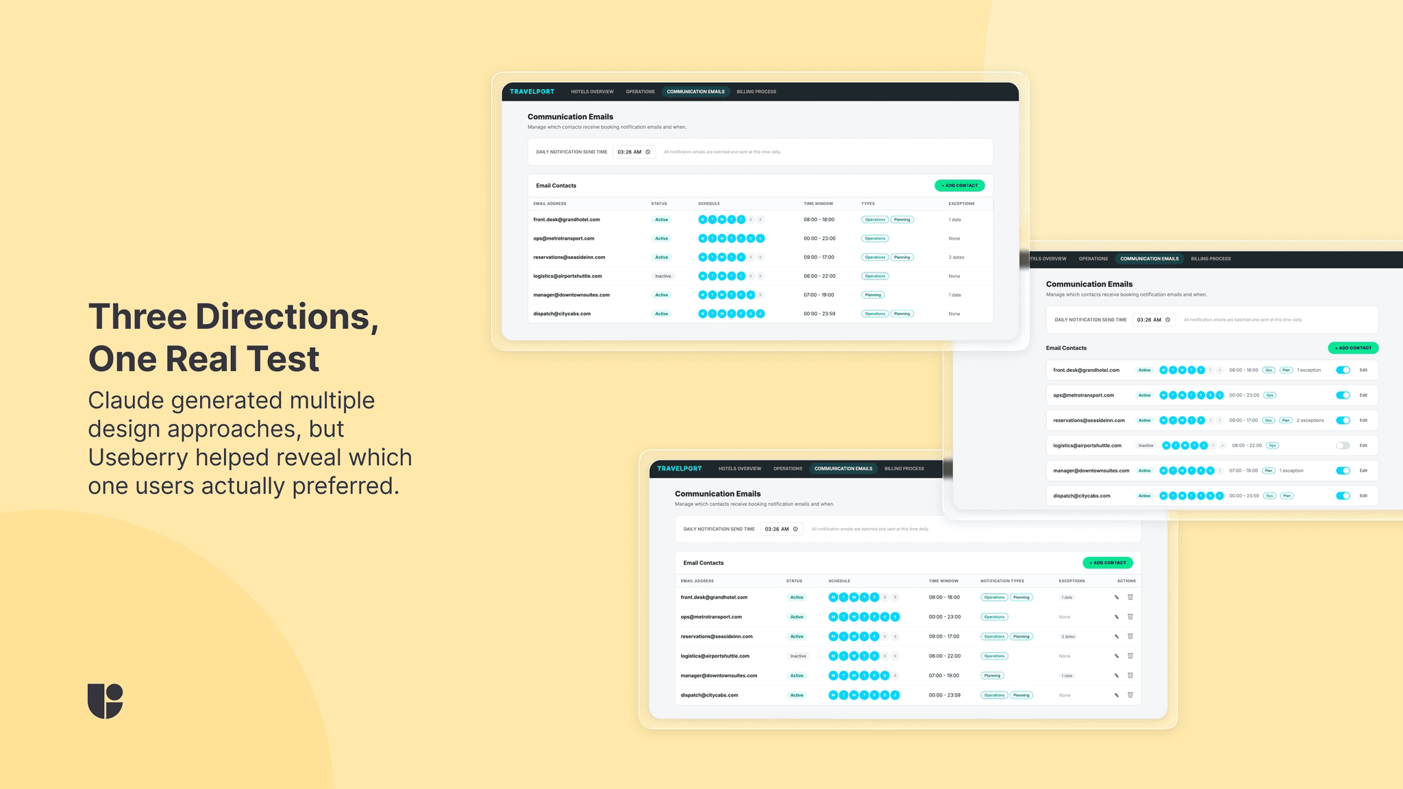 Showing the 3 design solutions that Claude created based on Mohamed’s prompts and supervision.
