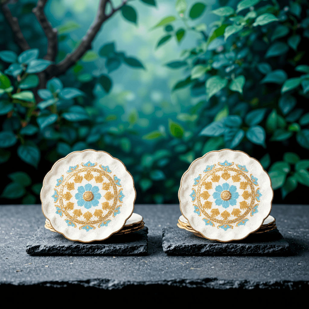 product photography of set of decorative coasters