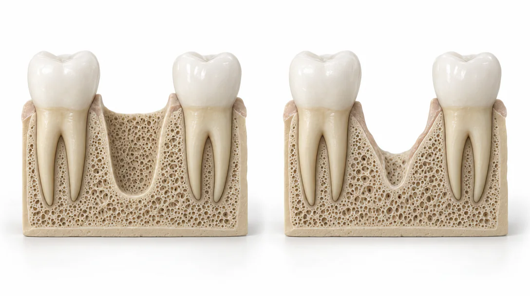 Riassorbimento osseo dopo l’estrazione di un dente: confronto tra osso iniziale e osso dopo alcuni anni