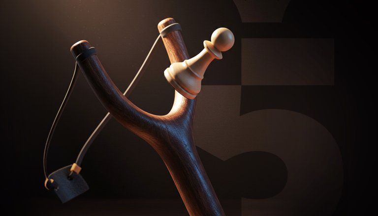 Estilingue arremessando peça de xadrez