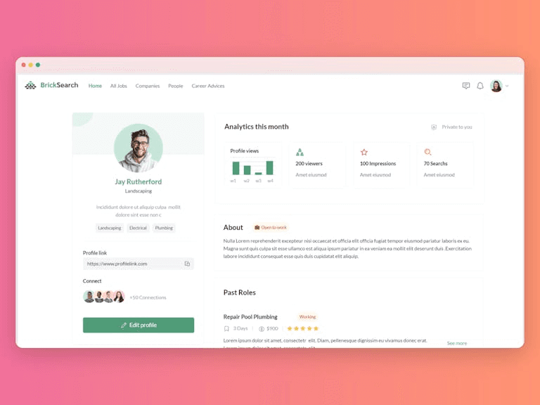 Job Wireframe dashboard