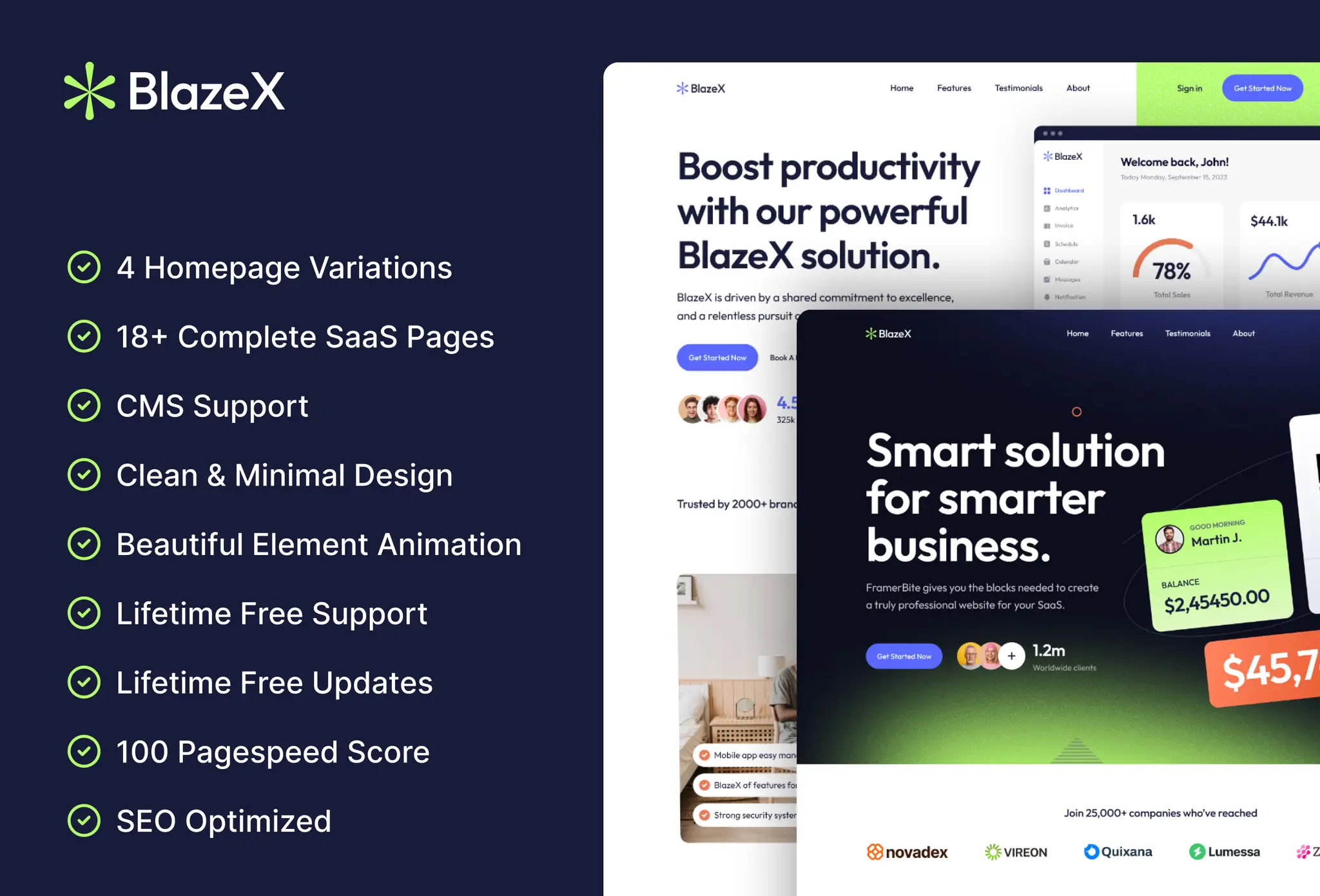 BlazeX multi-layout SaaS Framer template for startup website