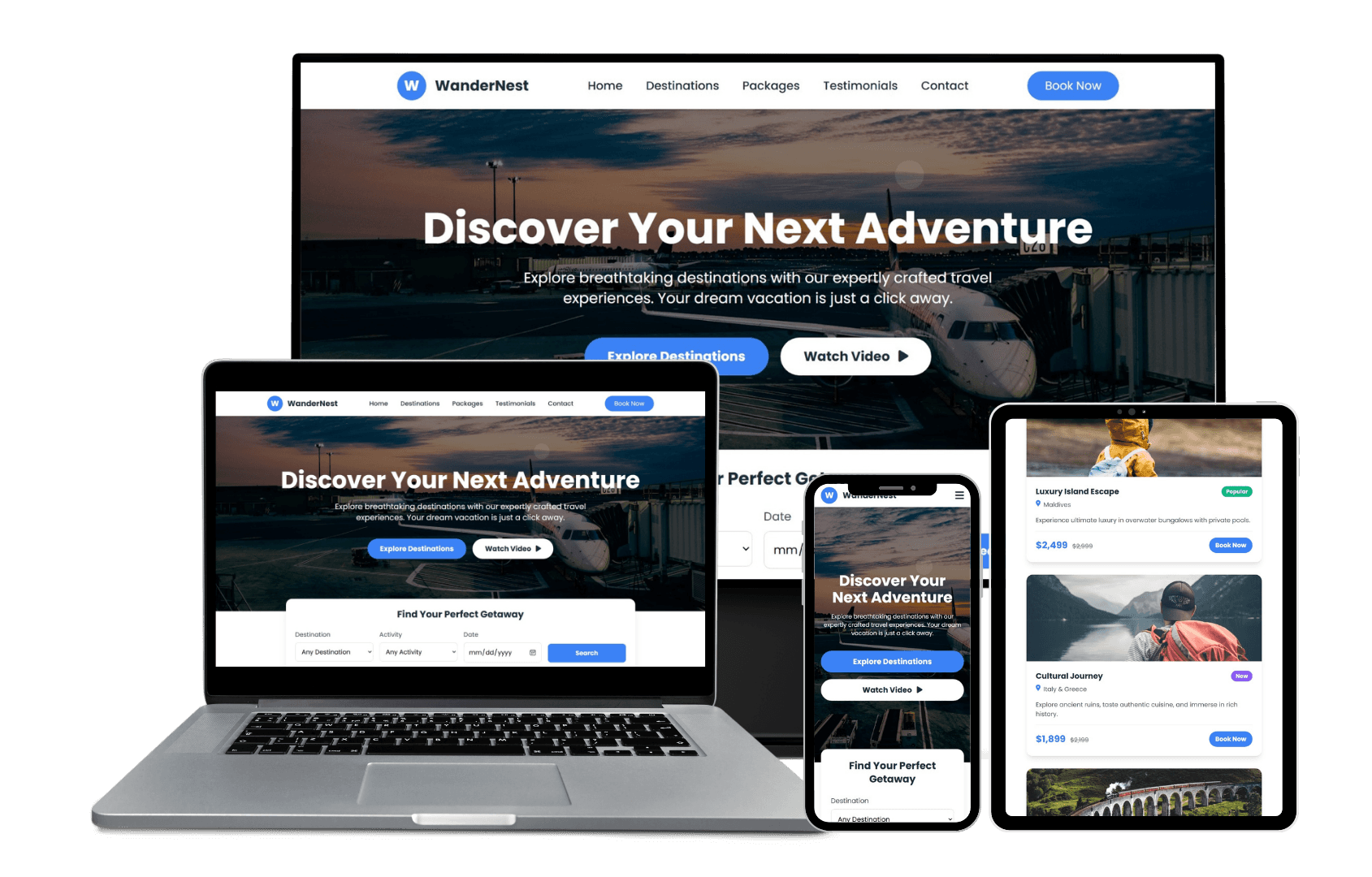 “Modern real estate website layout displaying luxury apartments on multiple devices, highlighting responsive web design and clean aesthetics that enhance user experience and support strategies to achieve higher ranking my website in Google Search.”