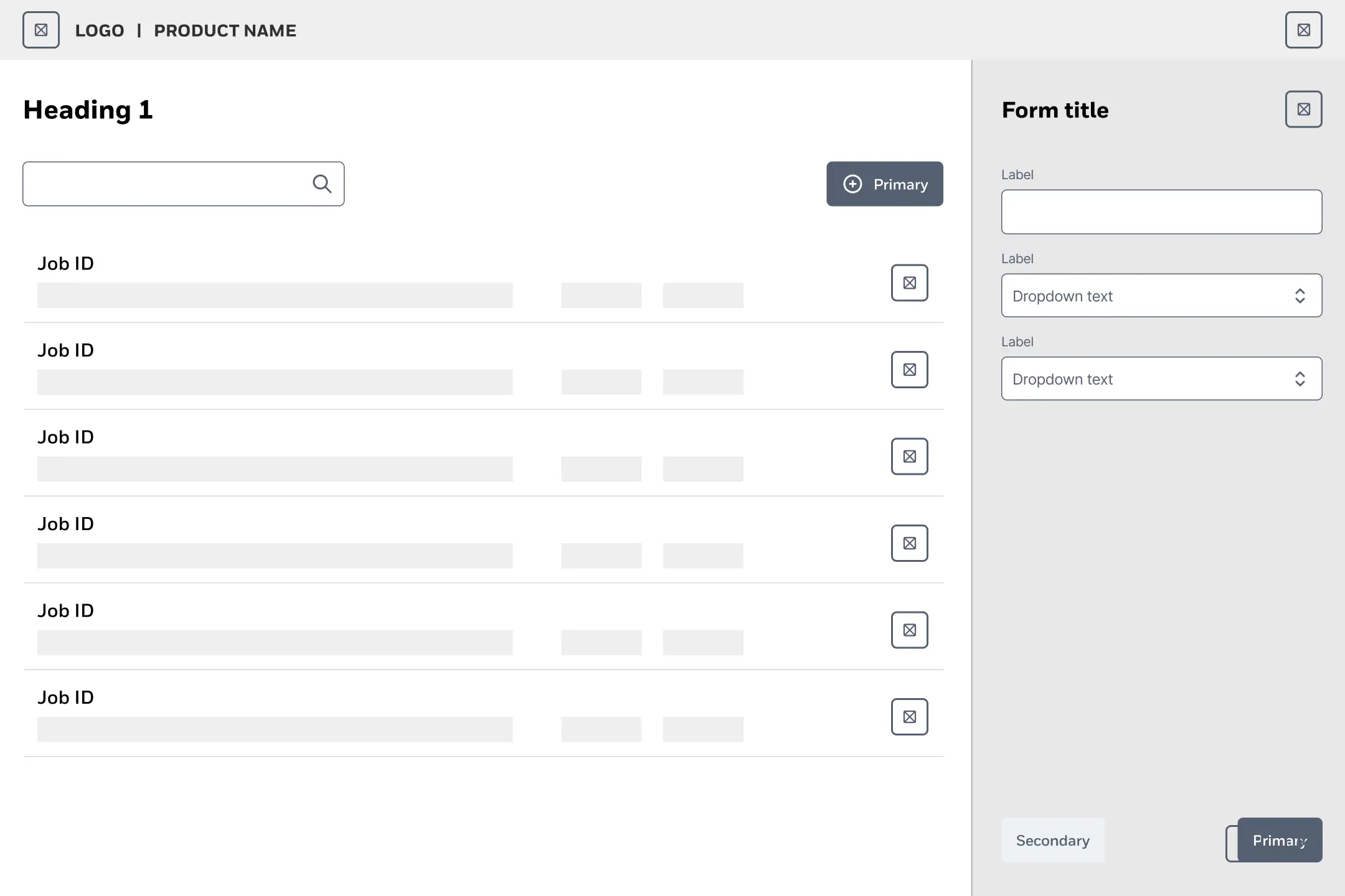 Wireframe of the Airgap Portal showing a standard list view with a side pane including a form