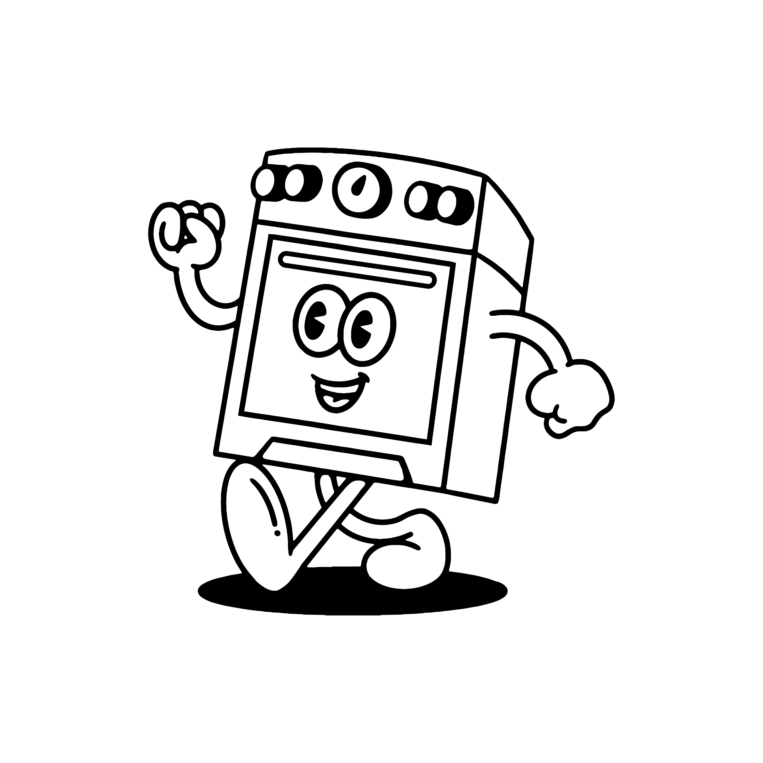 a cute line illustration of an over with arms, legs and a face