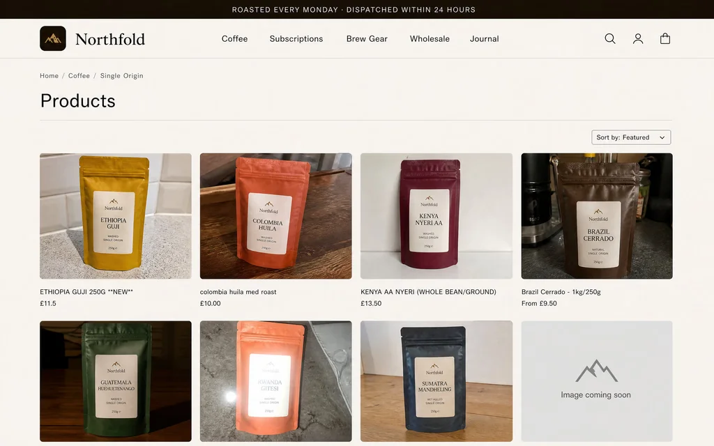 Before: product listing on Northfold Coffee