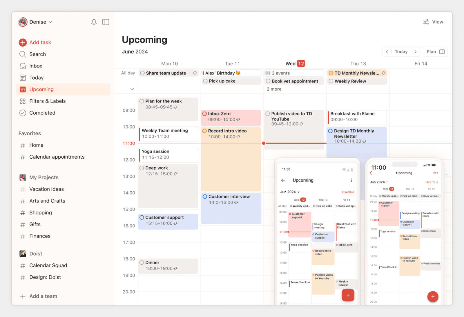 Todoist task management with its calendar