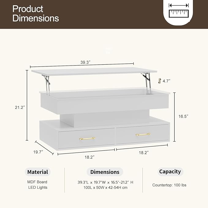 Modern lift top coffee table brings elegance and charm to any space.