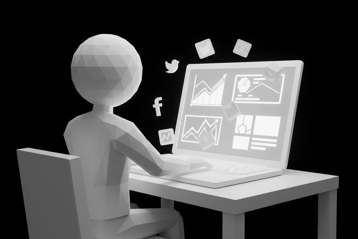 Marketer reviewing social and search ad campaigns