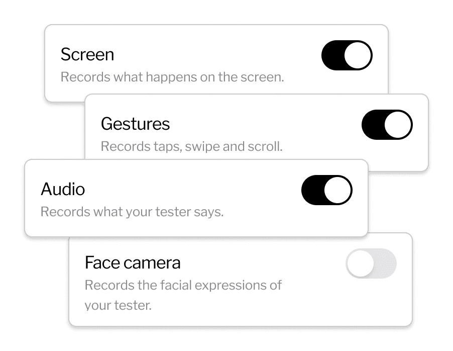 Image of the available settings for a test