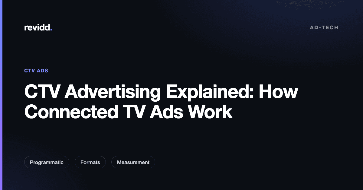 Diagram of how CTV advertising works, from broadcaster ad inventory through SSAI to a connected TV screen