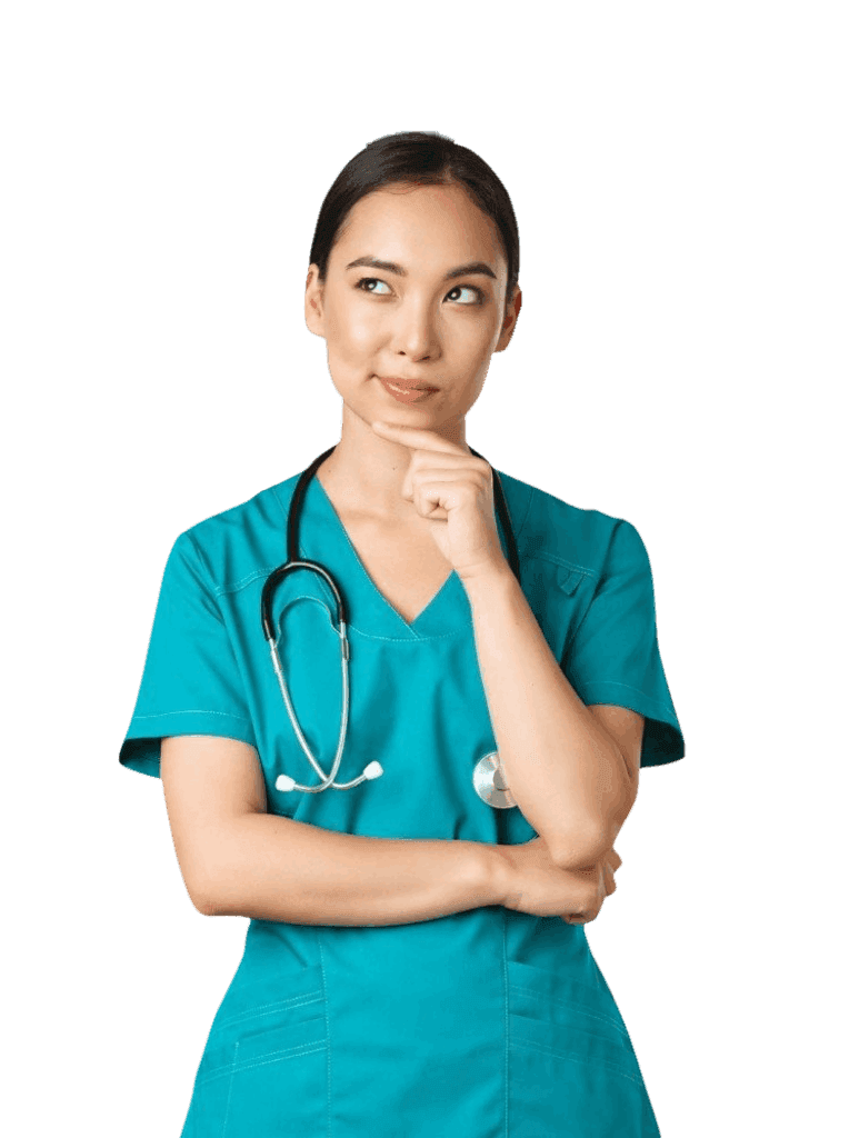 A female healthcare professional in a scrub suit smiling for the camera.