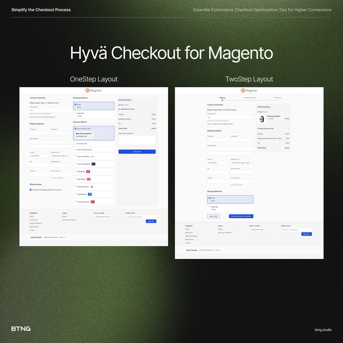 The images compares two different checkout layouts.