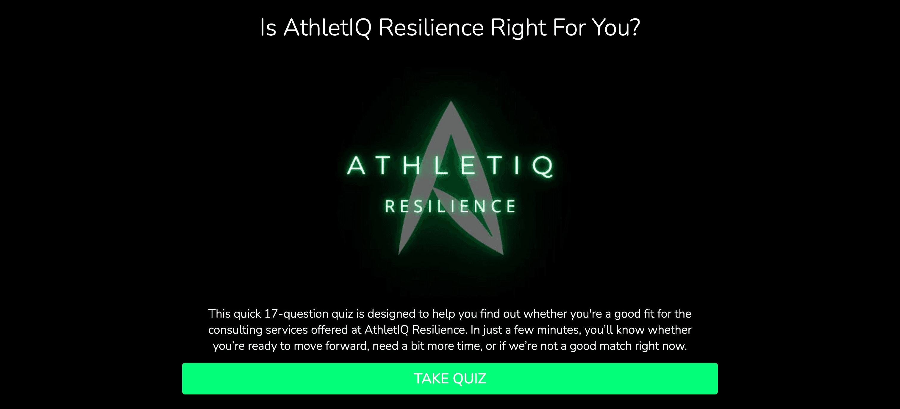 photo of the beginning page of the AthletIQ Resilience quiz