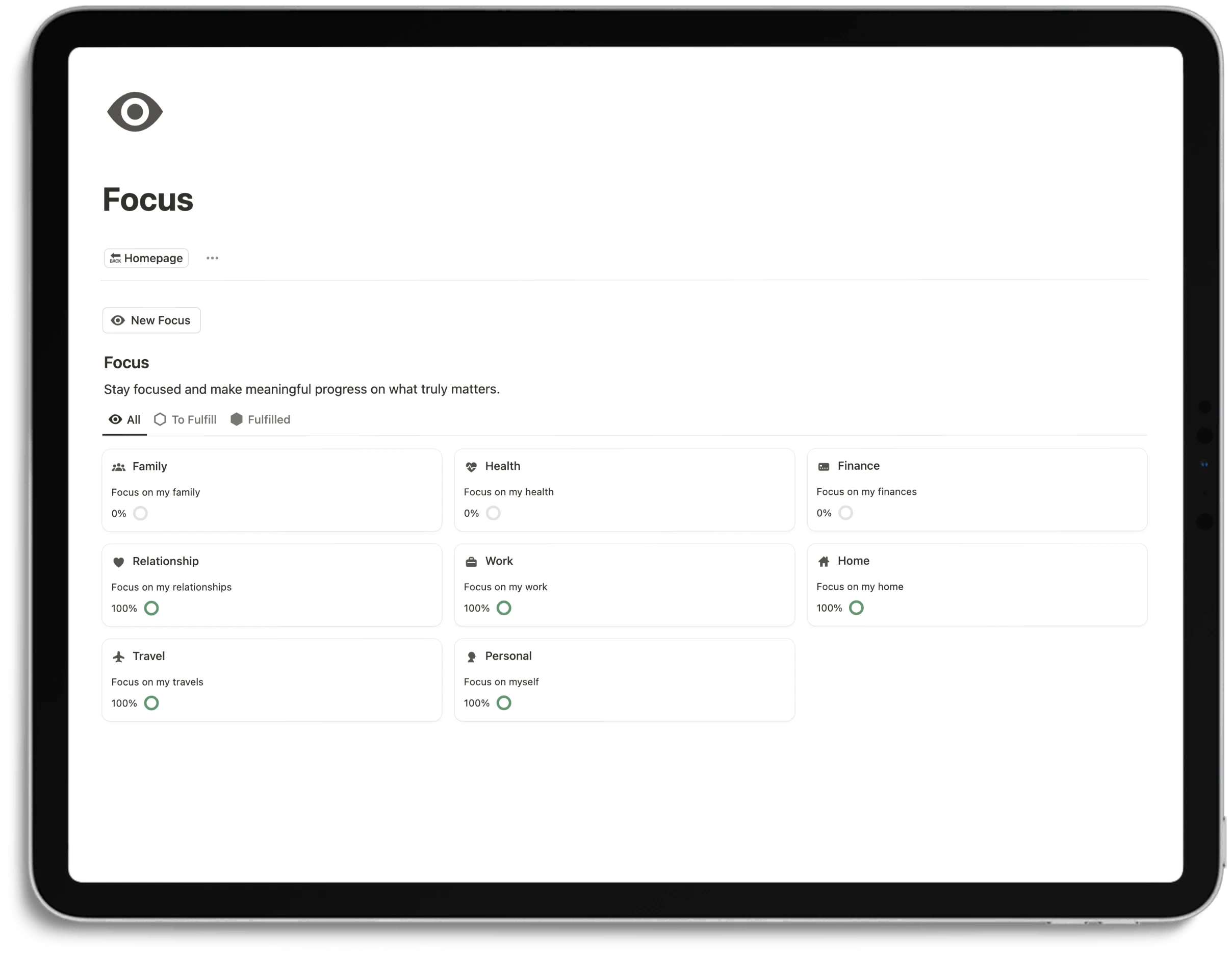 Notion Life Planner - Focus