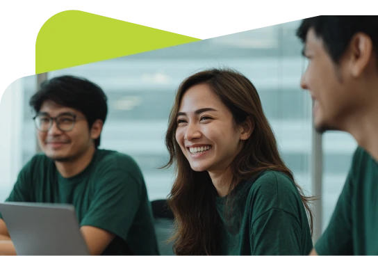 Illustration of young people smiling and talking.