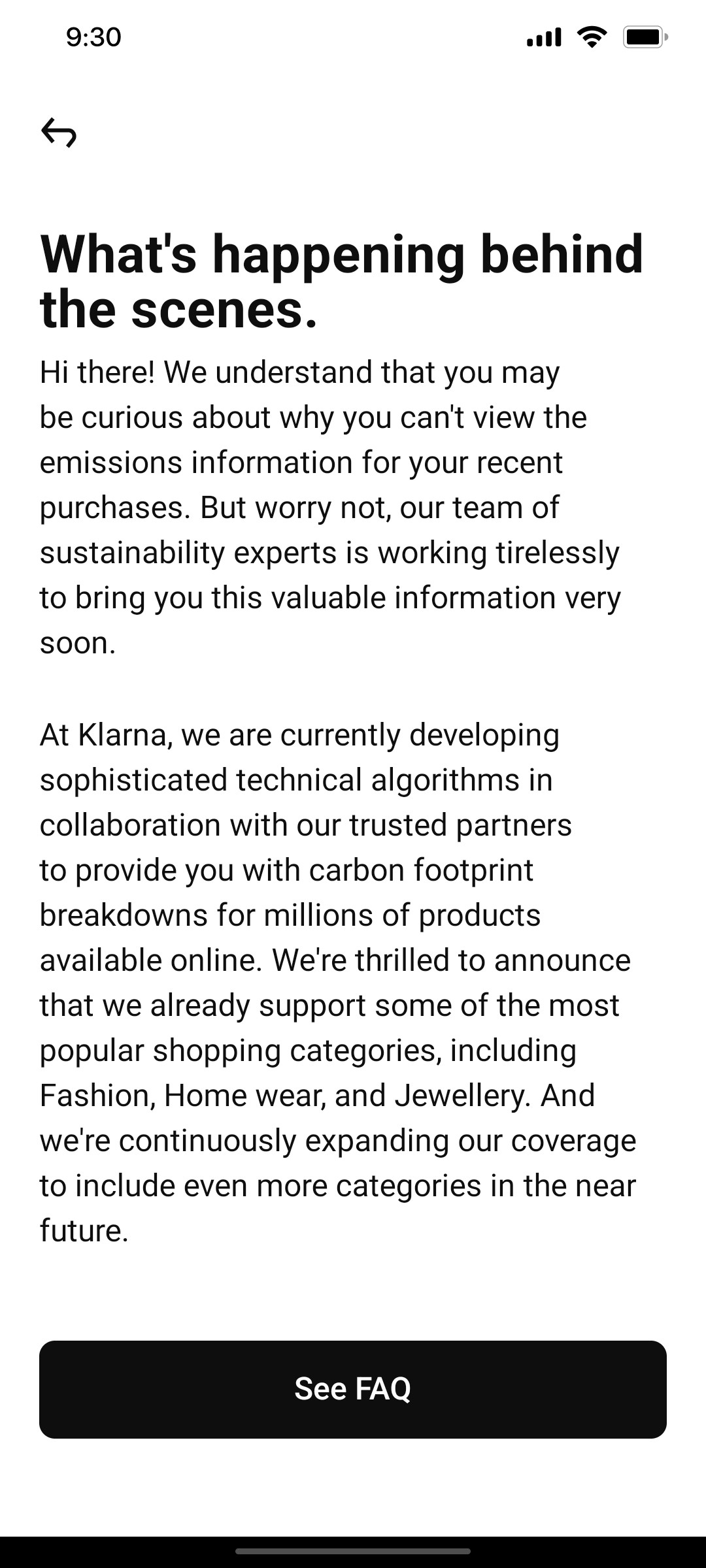 Klarna See Faq Page Screen