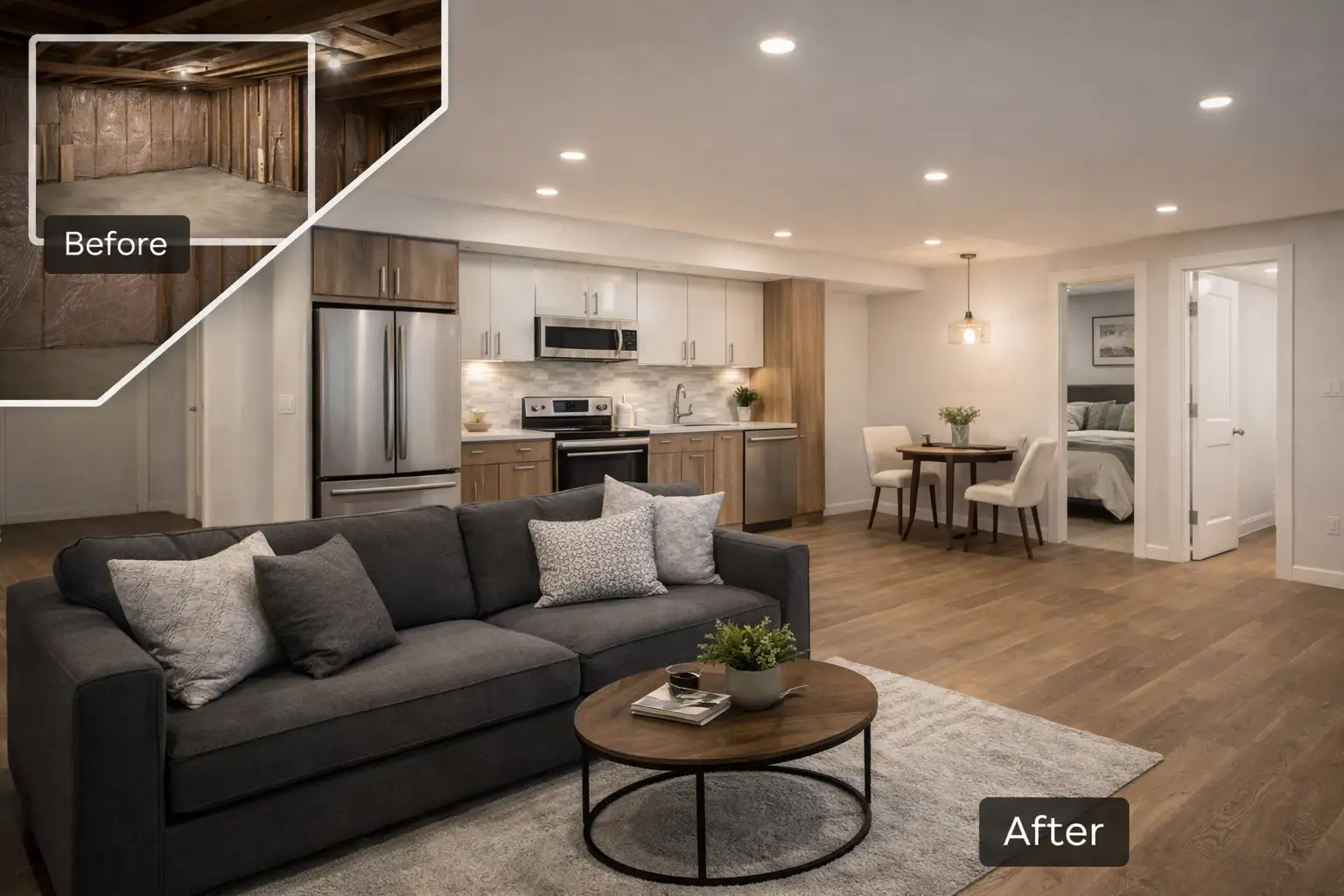 basement renovation before and after