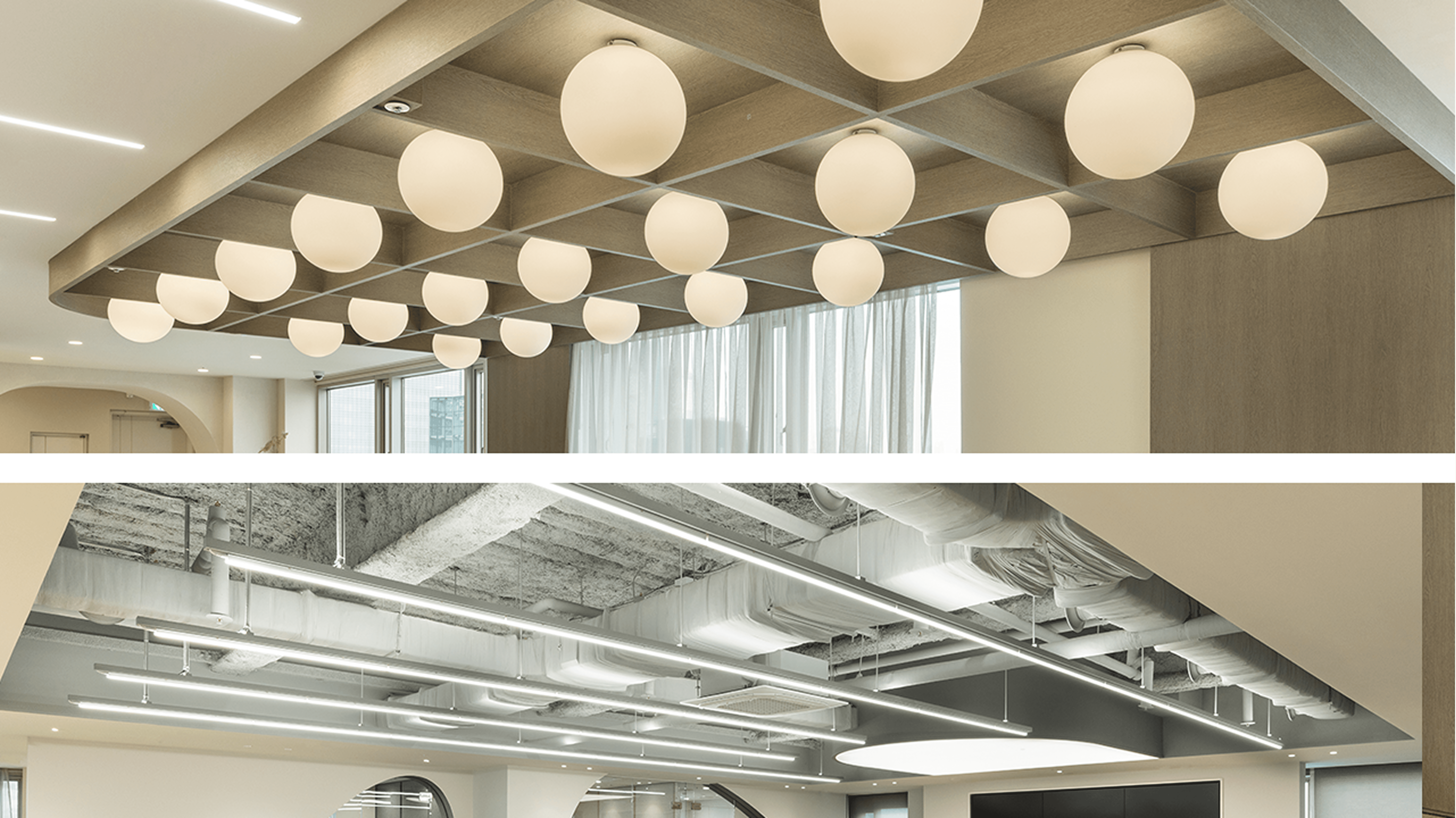 다양한 조명을 사용한 스타법무법인 서울 오피스의 천장 디자인