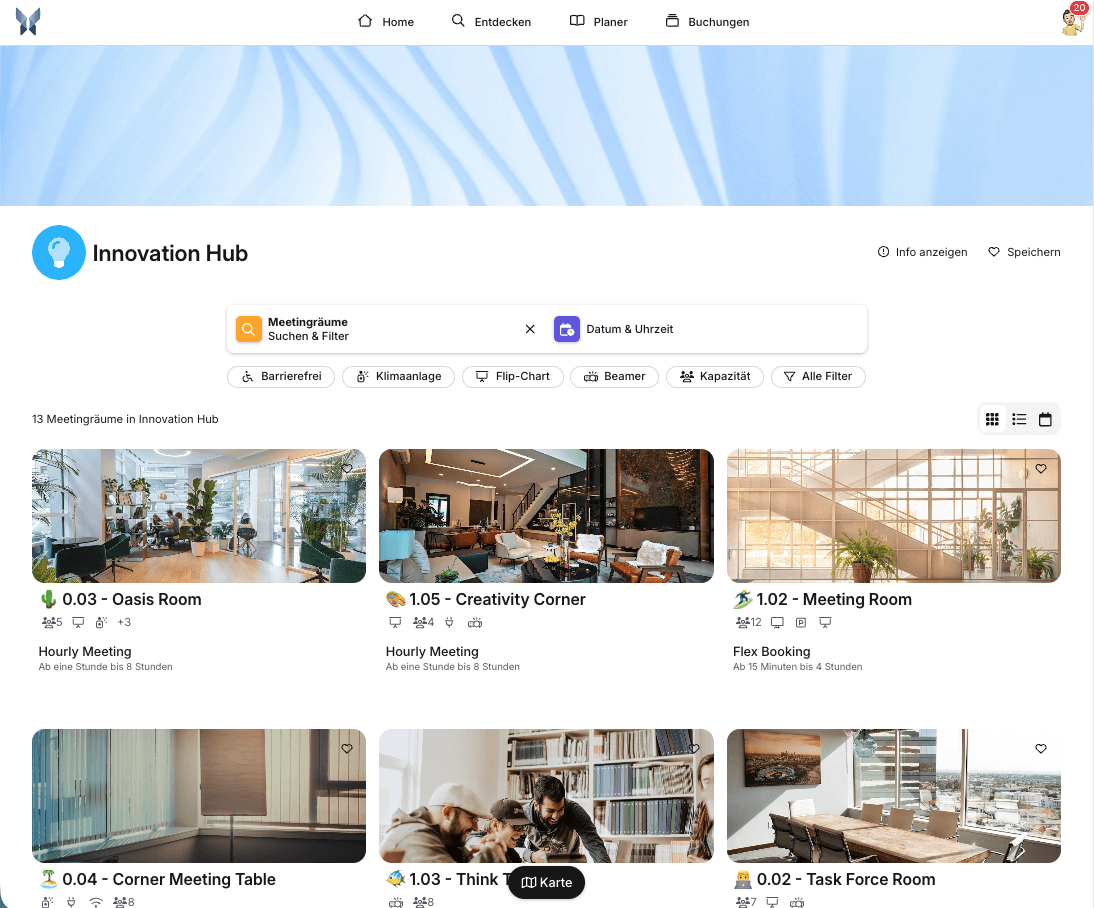 Übersicht über verfügbare Ressourcen im Büro