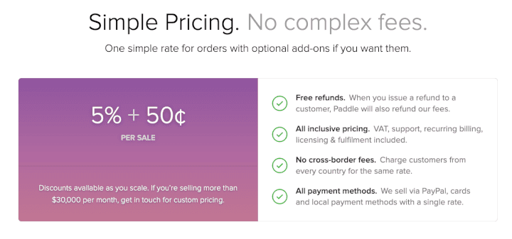 Paddle website pricing page, circa 2016