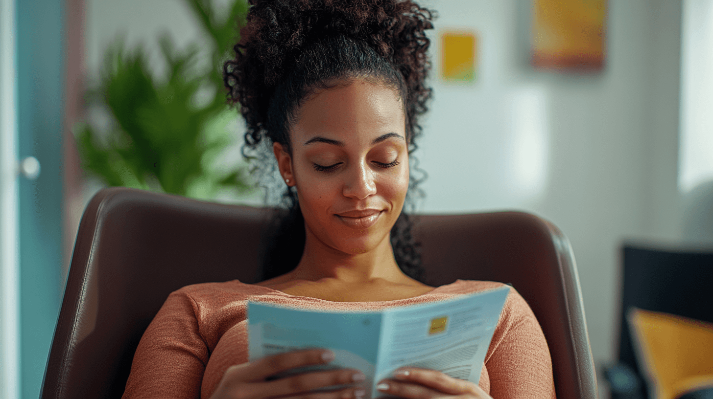 Background image of a woman reading