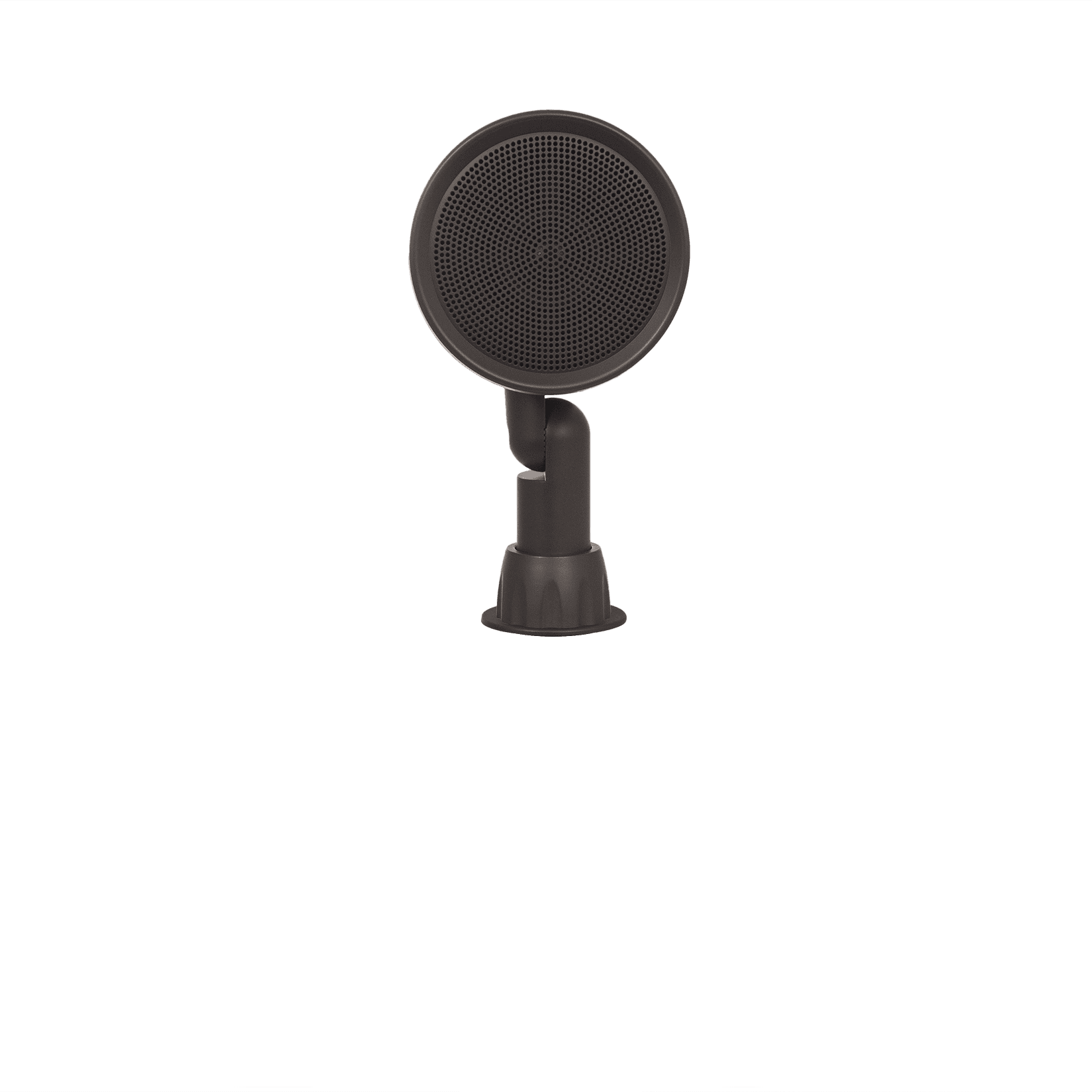 Black microphone with round grille on an adjustable stand