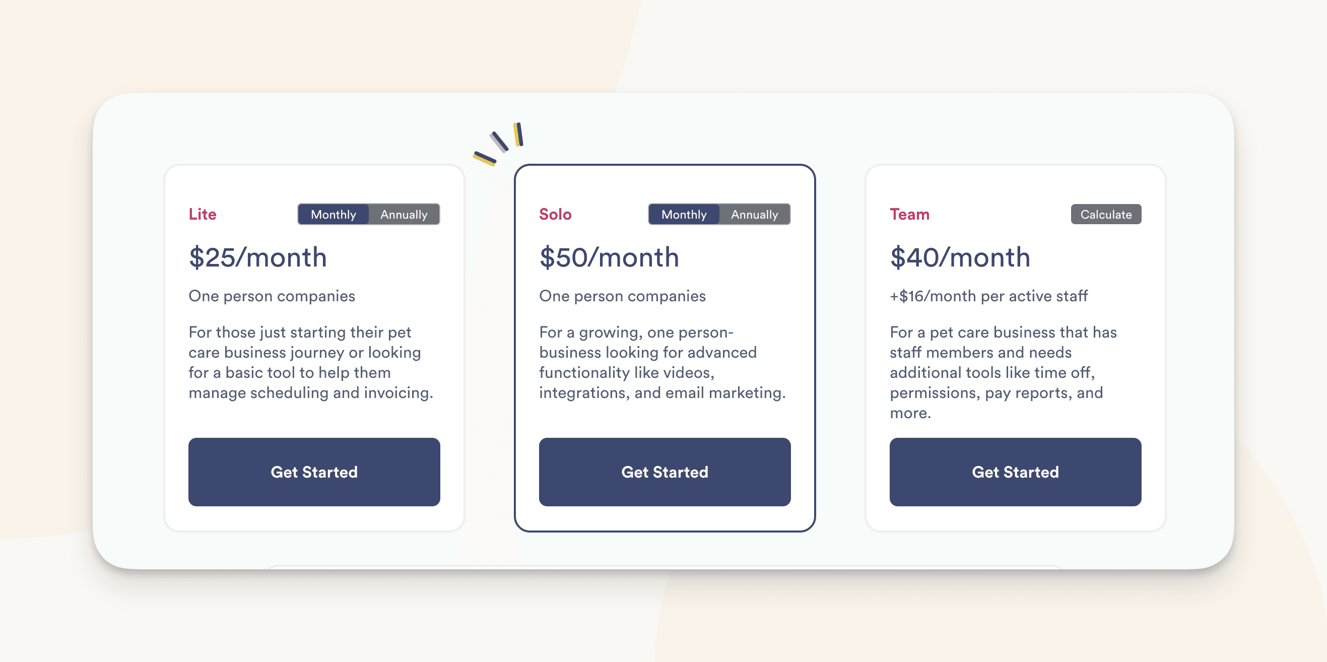 Time to pet pricing tiers from their website