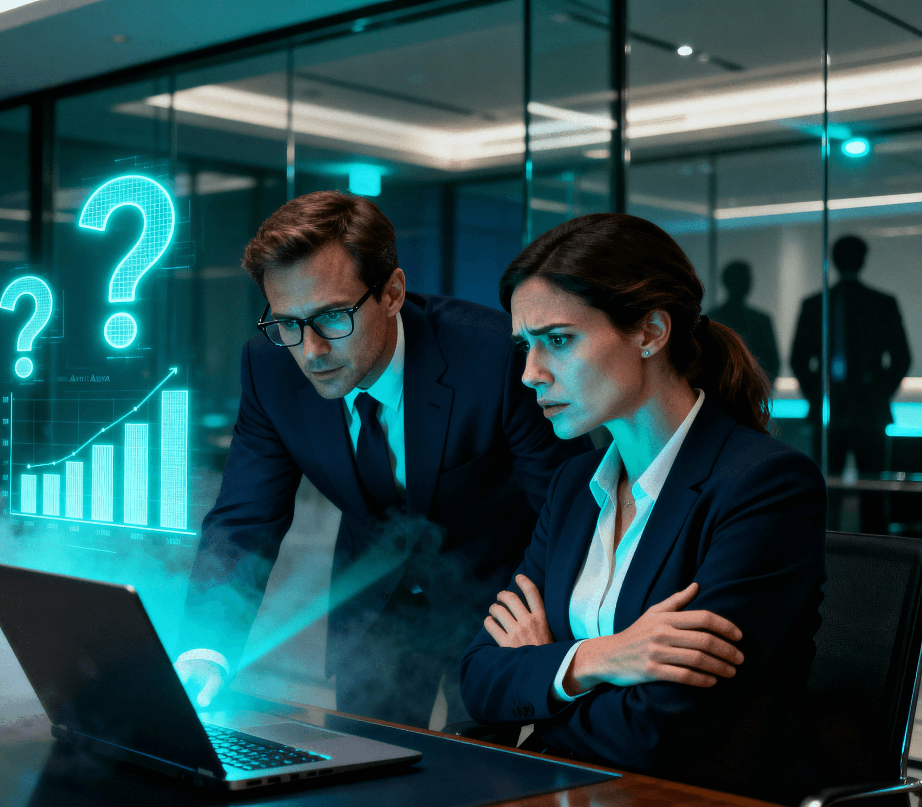 Membros olhando para dados no Escuro