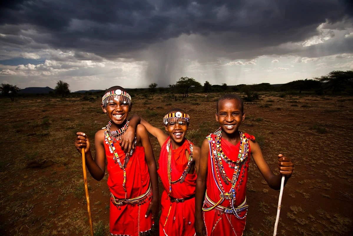 Smiling Maasai children outdoors