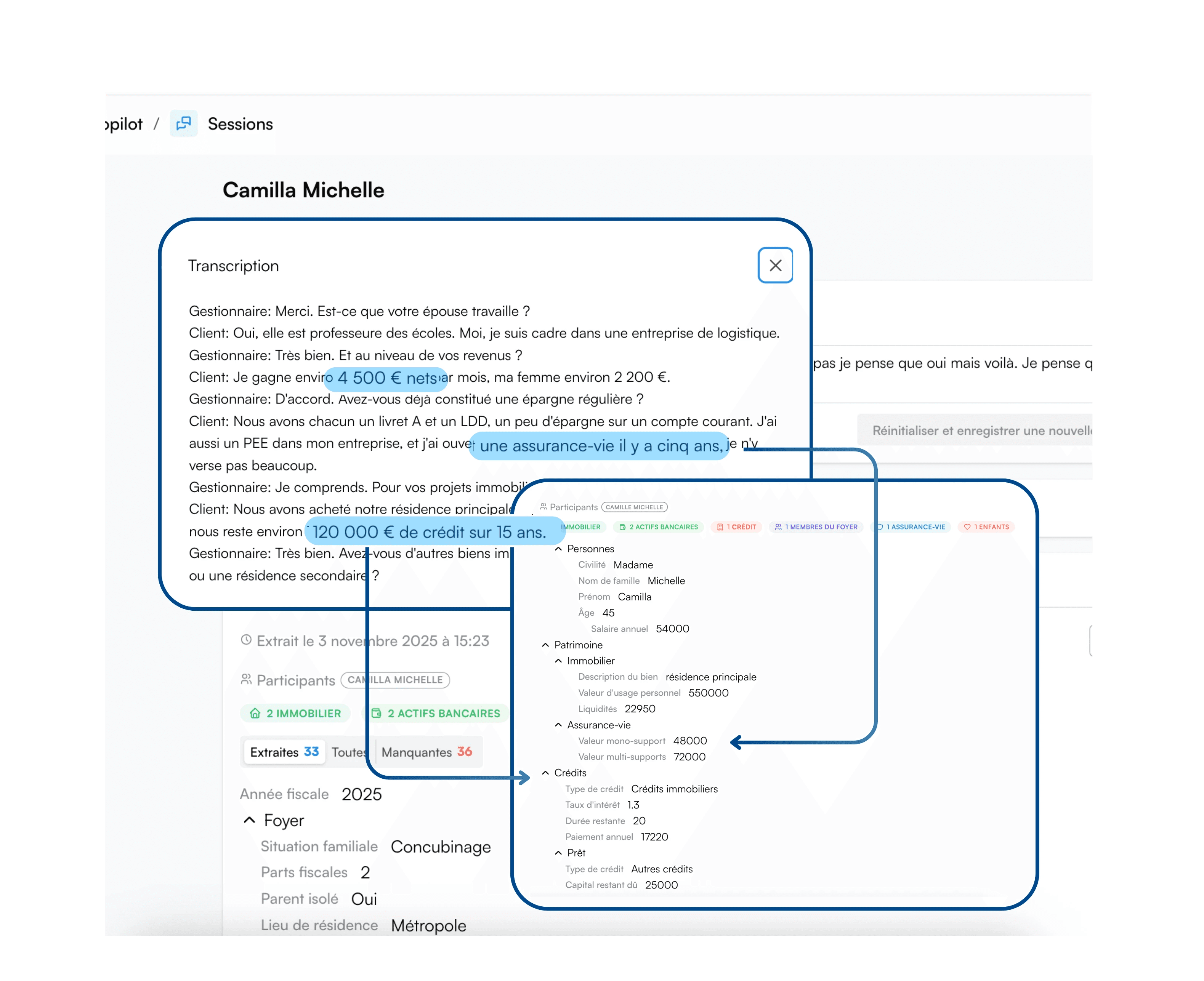 Assistant IA Apana complétant automatiquement le dossier KYC après validation par le conseiller en gestion de patrimoine.