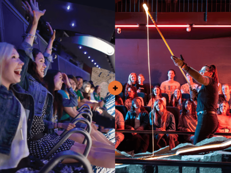 Combined image showing scenes from FlyOver Icland and Lava Show in Reykjavik.