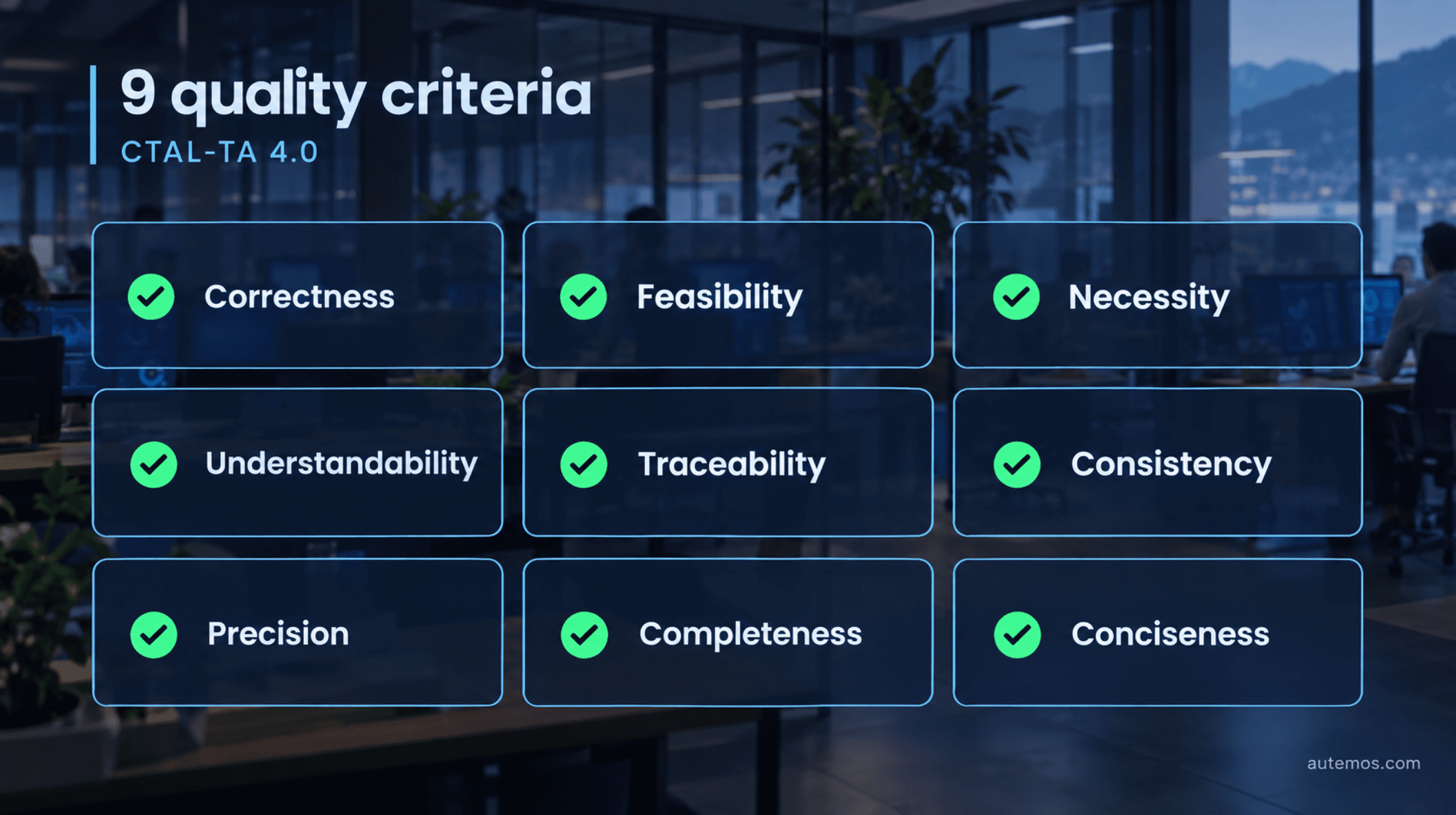 Checklist of the 9 test case quality criteria per CTAL-TA 4.0