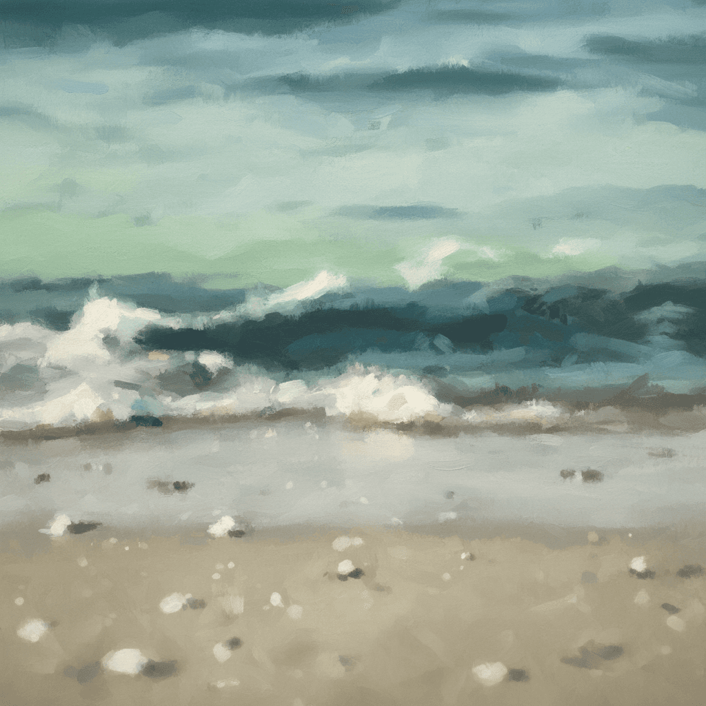 artistic teal and green beach with a close up shot of sand and rocks
