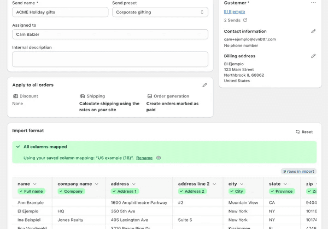 Bulk order upload screenshot