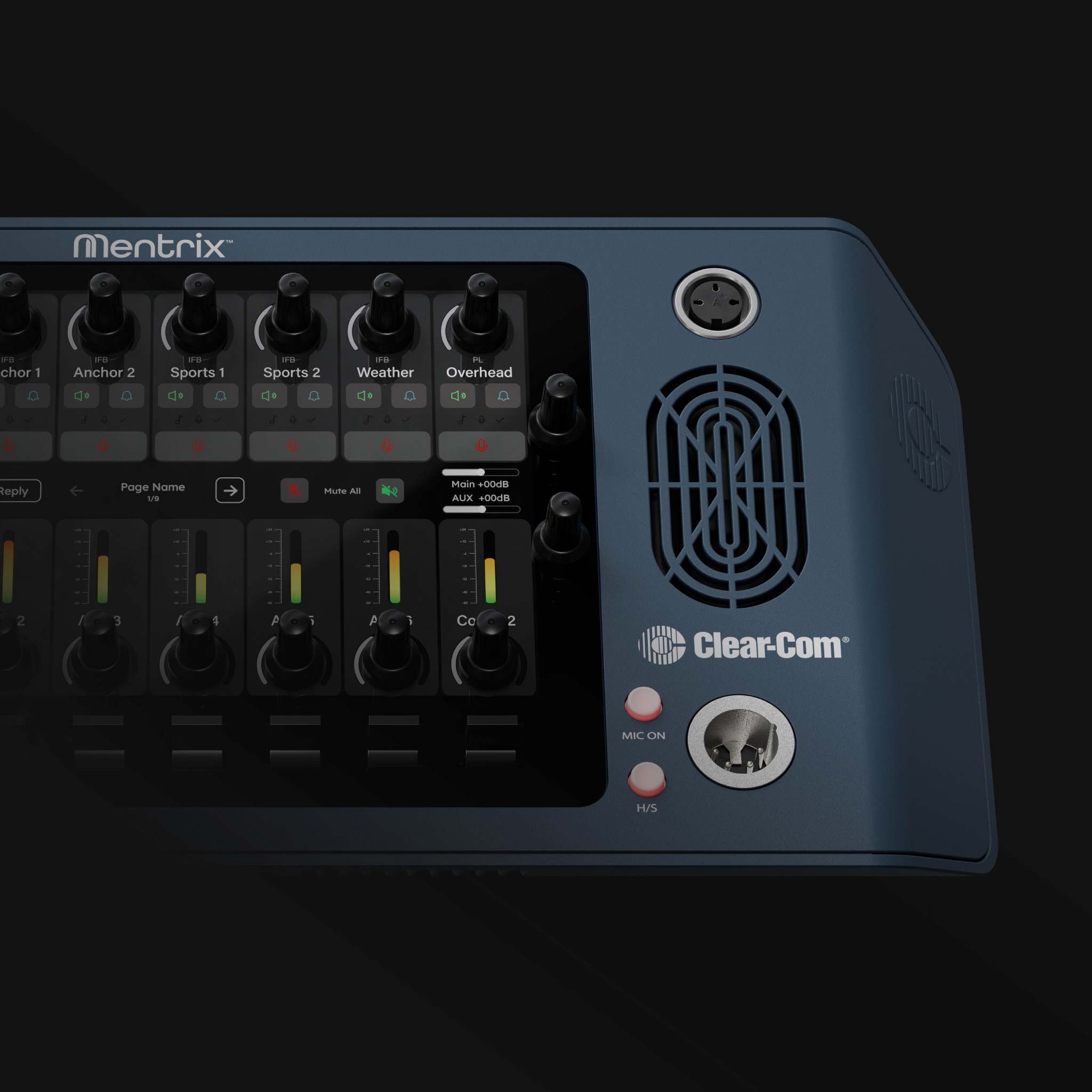 Front view of the Mentrix panel with touchscreen and rotary controls